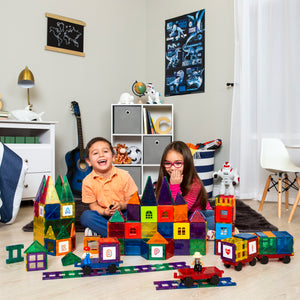 Best Choice Products 250-Piece Kids STEM 3D Magnetic Building Block Tile Toy Play Set w/ 4 Figures Railroad Accessories