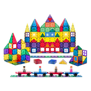 Best Choice Products 250-Piece Kids STEM 3D Magnetic Building Block Tile Toy Play Set w/ 4 Figures Railroad Accessories